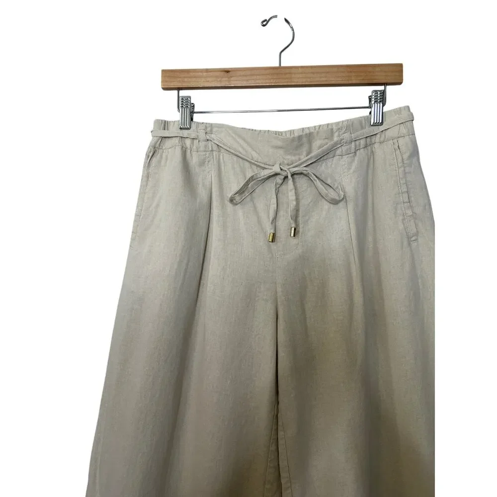 Zara Women's Wide-Leg Linen-Blend Pants Size Medium Beige Preppy, Comfy - Picture 3 of 13